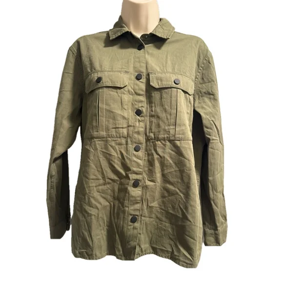 Malibu Bum Army Green Shacket Small Button-Up Utility Layering Top - Picture 2 of 16